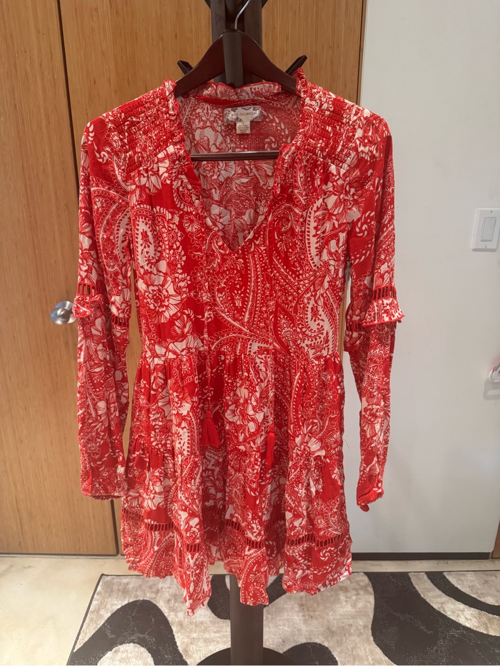 B·O·G Collective Red Paisley Floral Long Sleeve Mini Dress - Size S